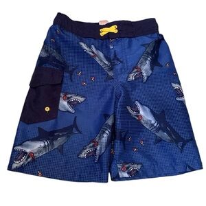 Cat & Jack Shark Swim Trunks Size 6 Drawstring Pockets Built In Underwear  J